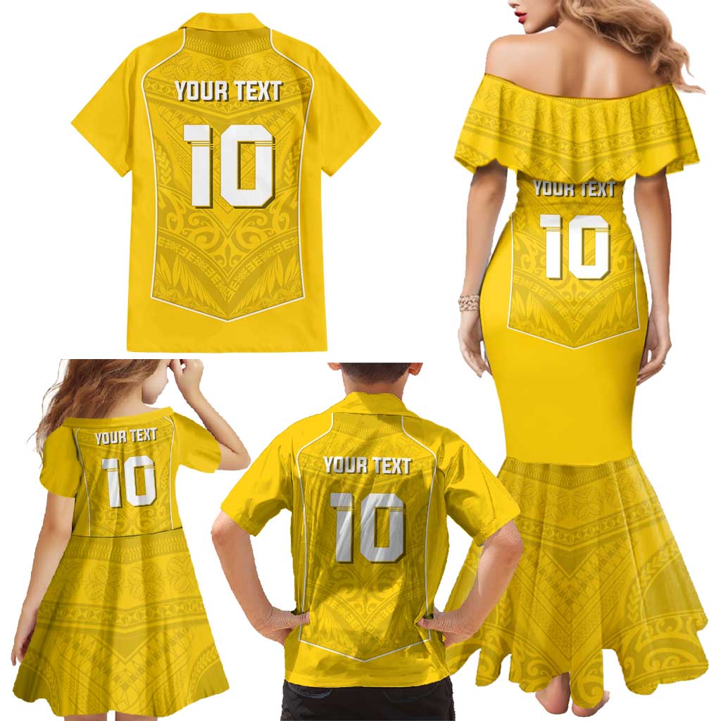 Custom Niue Rugby Family Matching Mermaid Dress and Hawaiian Shirt Hiapo Tribal Motifs Sporty Style - Polynesian Pride