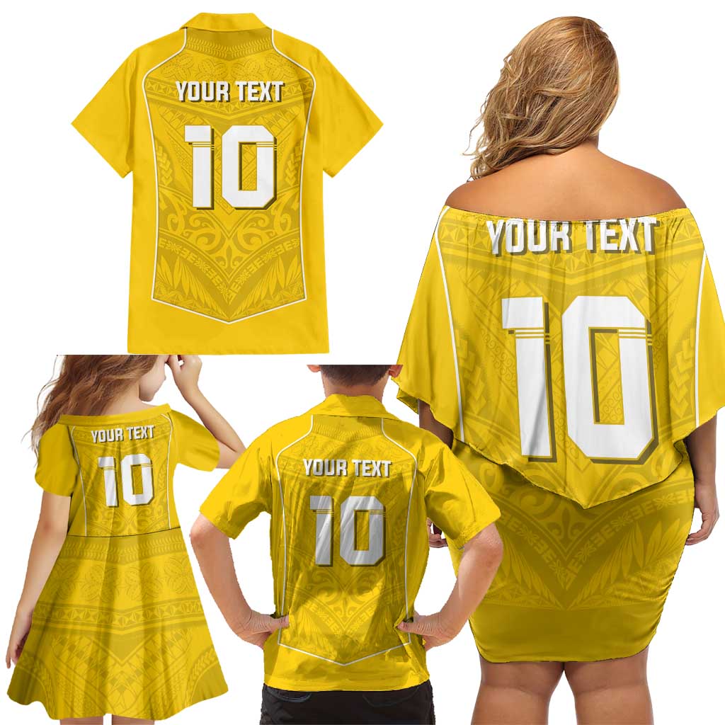 Custom Niue Rugby Family Matching Off Shoulder Short Dress and Hawaiian Shirt Hiapo Tribal Motifs Sporty Style - Polynesian Pride