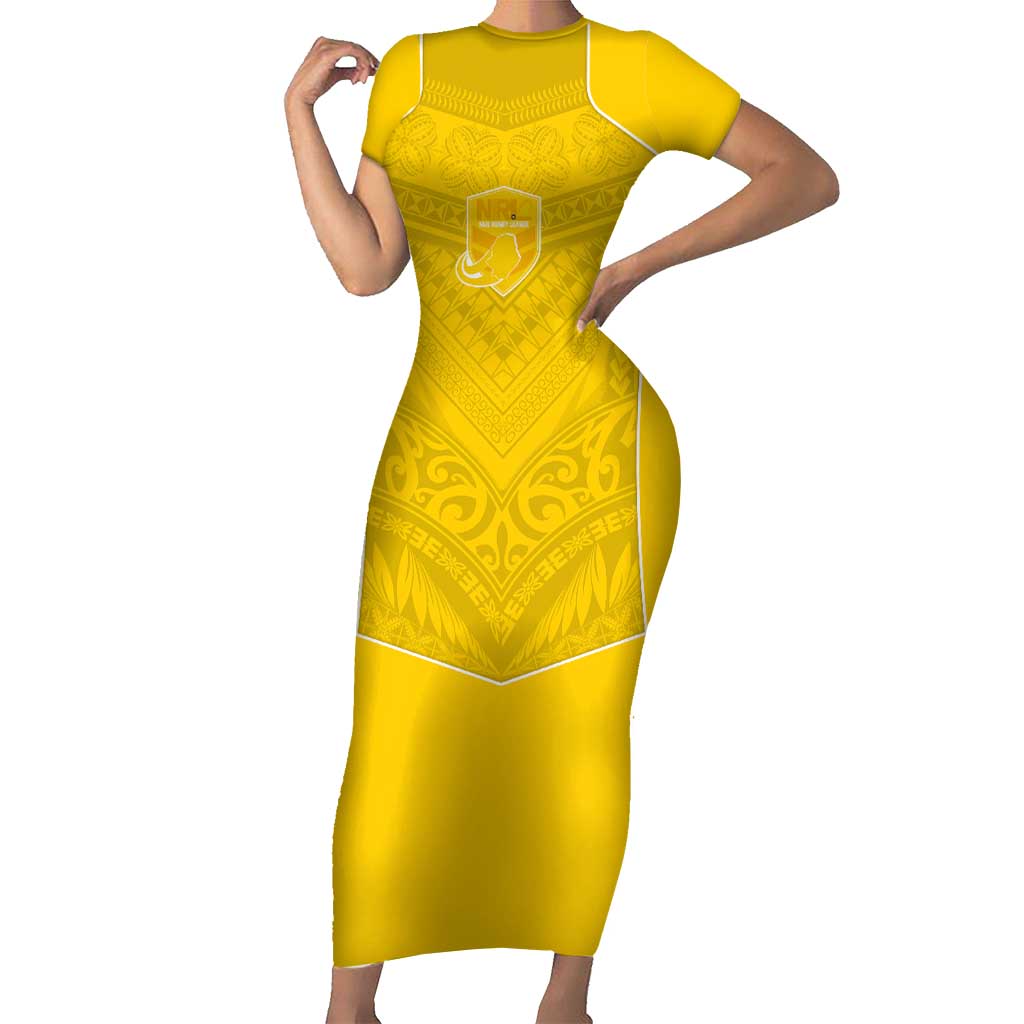 Custom Niue Rugby Family Matching Short Sleeve Bodycon Dress and Hawaiian Shirt Hiapo Tribal Motifs Sporty Style - Polynesian Pride