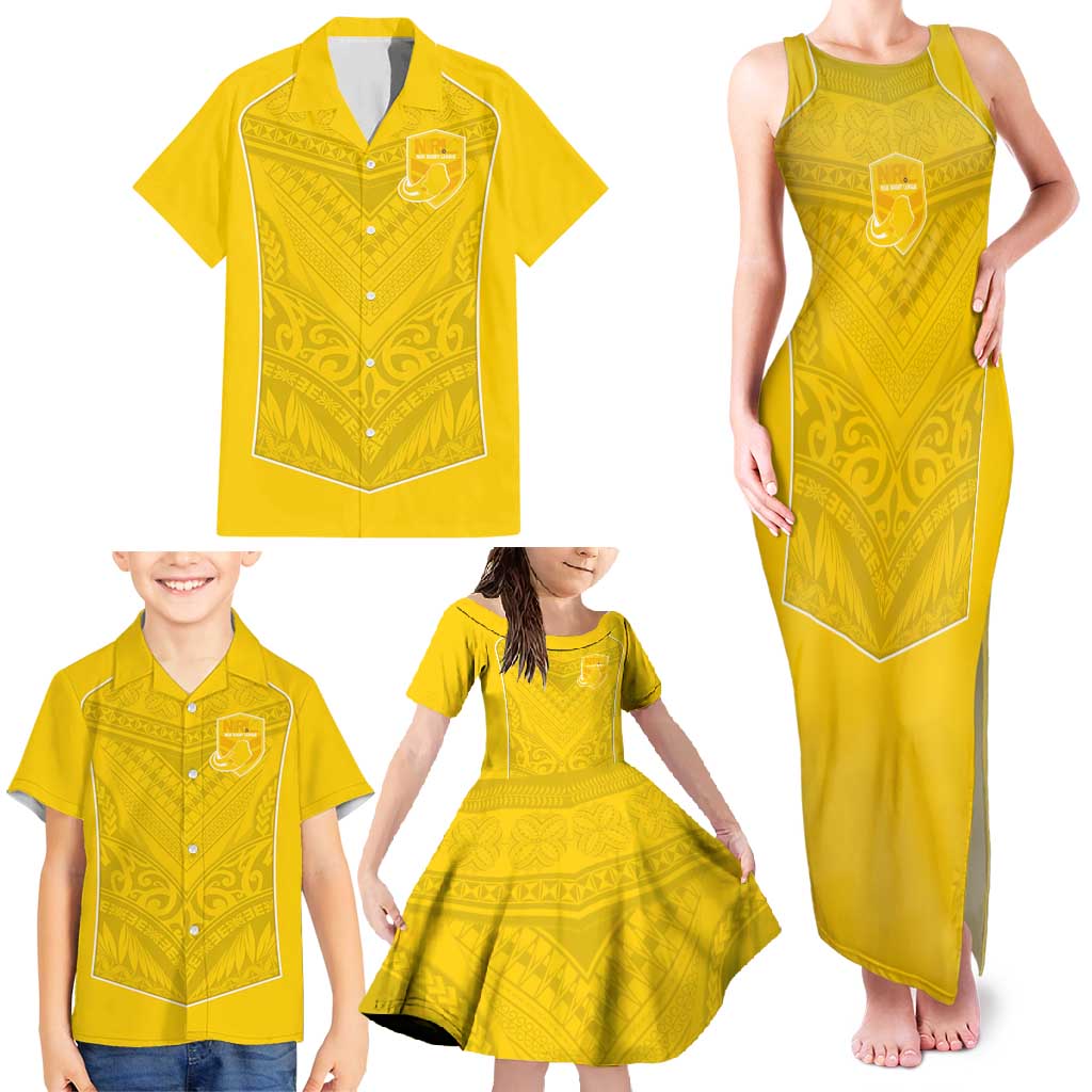 Custom Niue Rugby Family Matching Tank Maxi Dress and Hawaiian Shirt Hiapo Tribal Motifs Sporty Style - Polynesian Pride