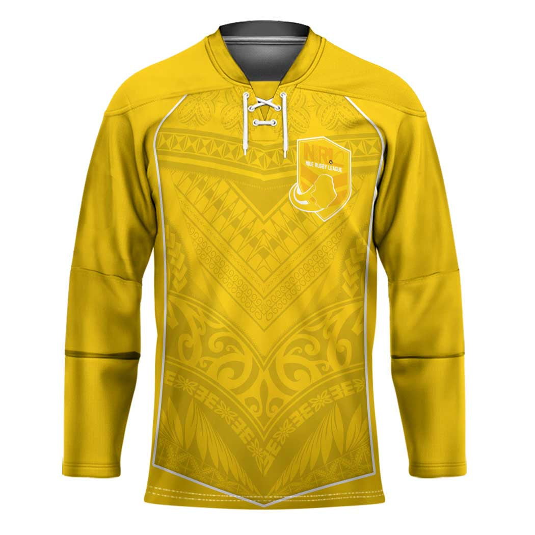 Custom Niue Rugby Hockey Jersey Hiapo Tribal Motifs Sporty Style LT03 Unisex Yellow - Polynesian Pride