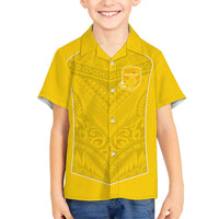 Custom Niue Rugby Kid Hawaiian Shirt Hiapo Tribal Motifs Sporty Style - Polynesian Pride