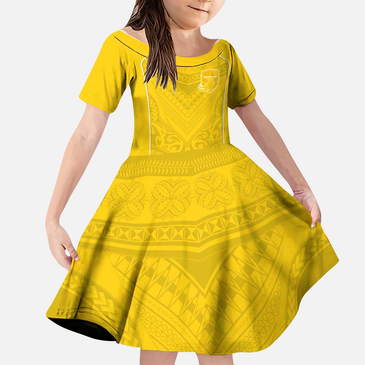 Custom Niue Rugby Kid Short Sleeve Dress Hiapo Tribal Motifs Sporty Style - Polynesian Pride