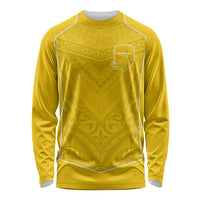 Custom Niue Rugby Long Sleeve Shirt Hiapo Tribal Motifs Sporty Style LT03 Unisex Yellow - Polynesian Pride