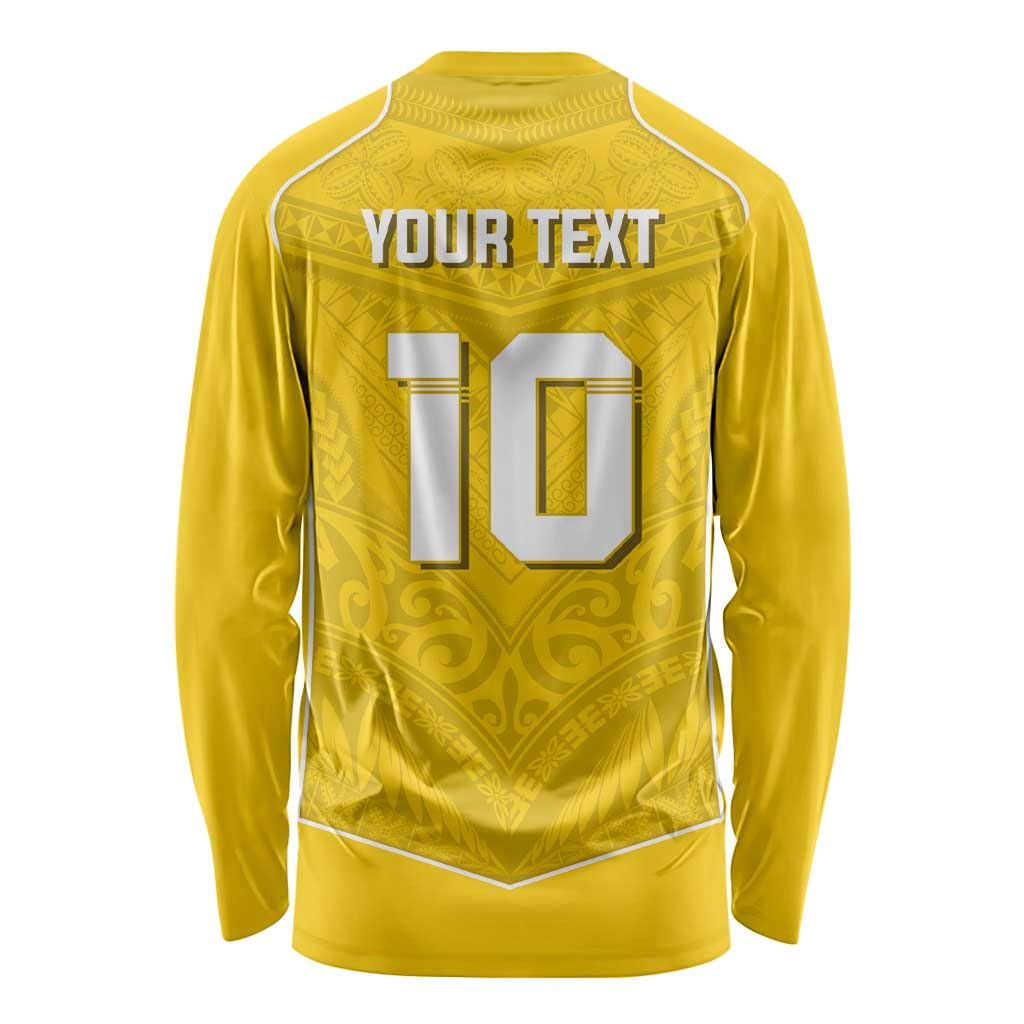 Custom Niue Rugby Long Sleeve Shirt Hiapo Tribal Motifs Sporty Style LT03 - Polynesian Pride