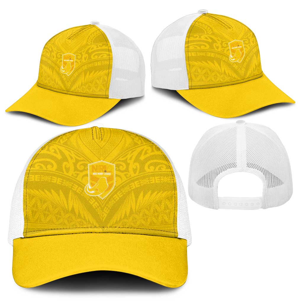 Niue Rugby Mesh Trucker Cap Hiapo Tribal Motifs Sporty Style - Polynesian Pride