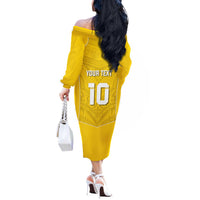 Custom Niue Rugby Off The Shoulder Long Sleeve Dress Hiapo Tribal Motifs Sporty Style - Polynesian Pride