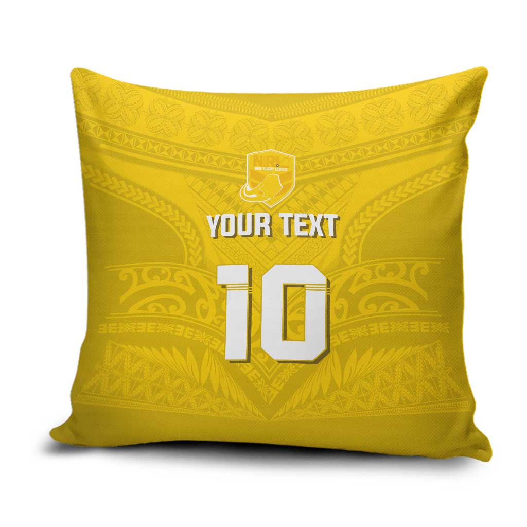 Custom Niue Rugby Pillow Cover Hiapo Tribal Motifs Sporty Style - Polynesian Pride