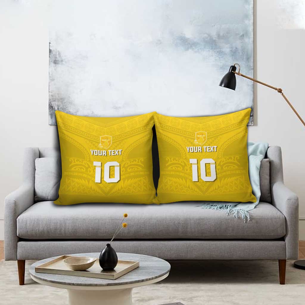 Custom Niue Rugby Pillow Cover Hiapo Tribal Motifs Sporty Style - Polynesian Pride