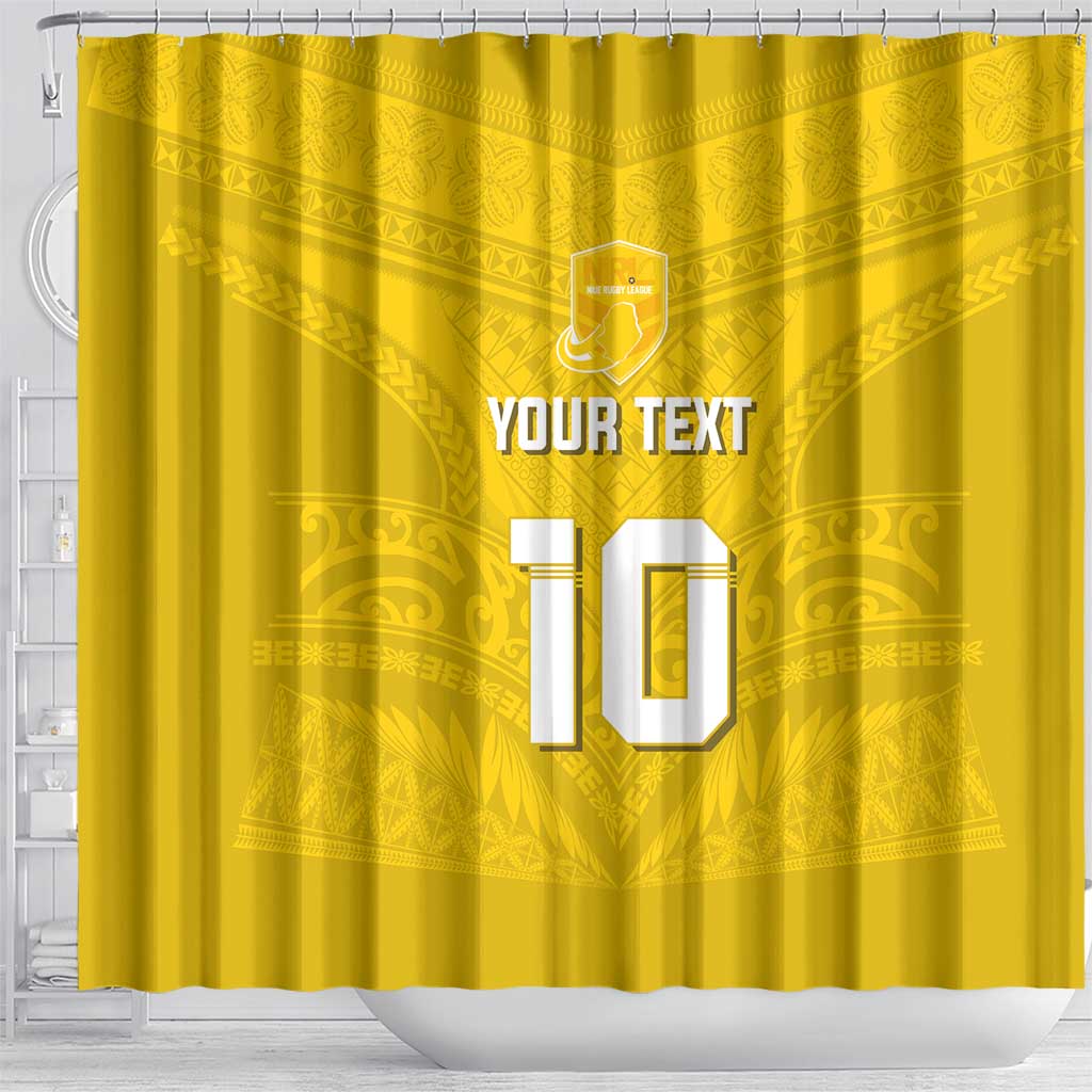 Custom Niue Rugby Shower Curtain Hiapo Tribal Motifs Sporty Style - Polynesian Pride