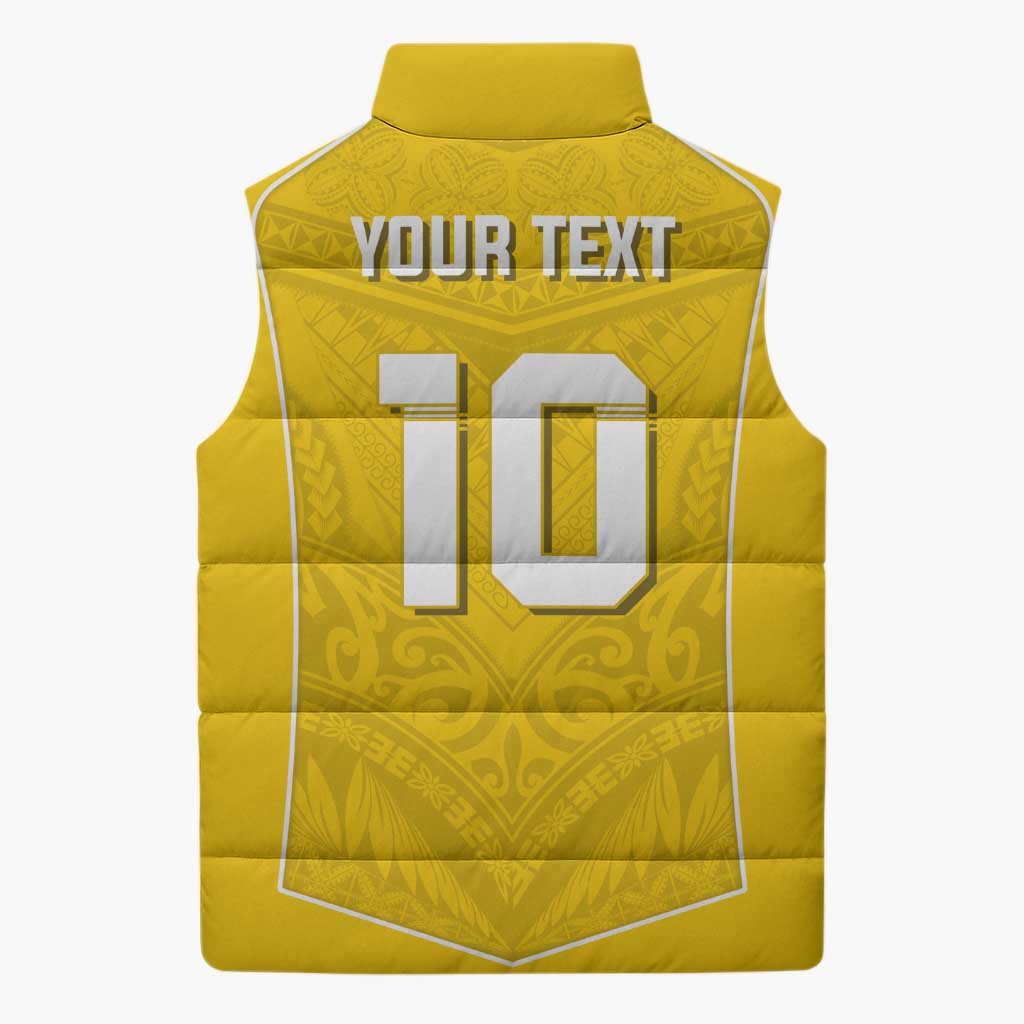 Custom Niue Rugby Sleeveless Puffer Jacket Hiapo Tribal Motifs Sporty Style - Polynesian Pride