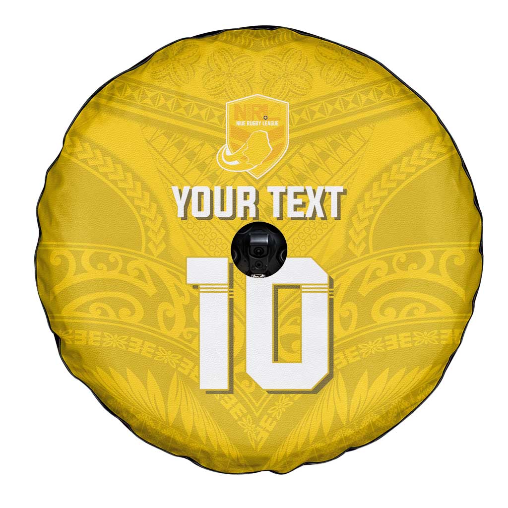 Custom Niue Rugby Spare Tire Cover Hiapo Tribal Motifs Sporty Style - Polynesian Pride