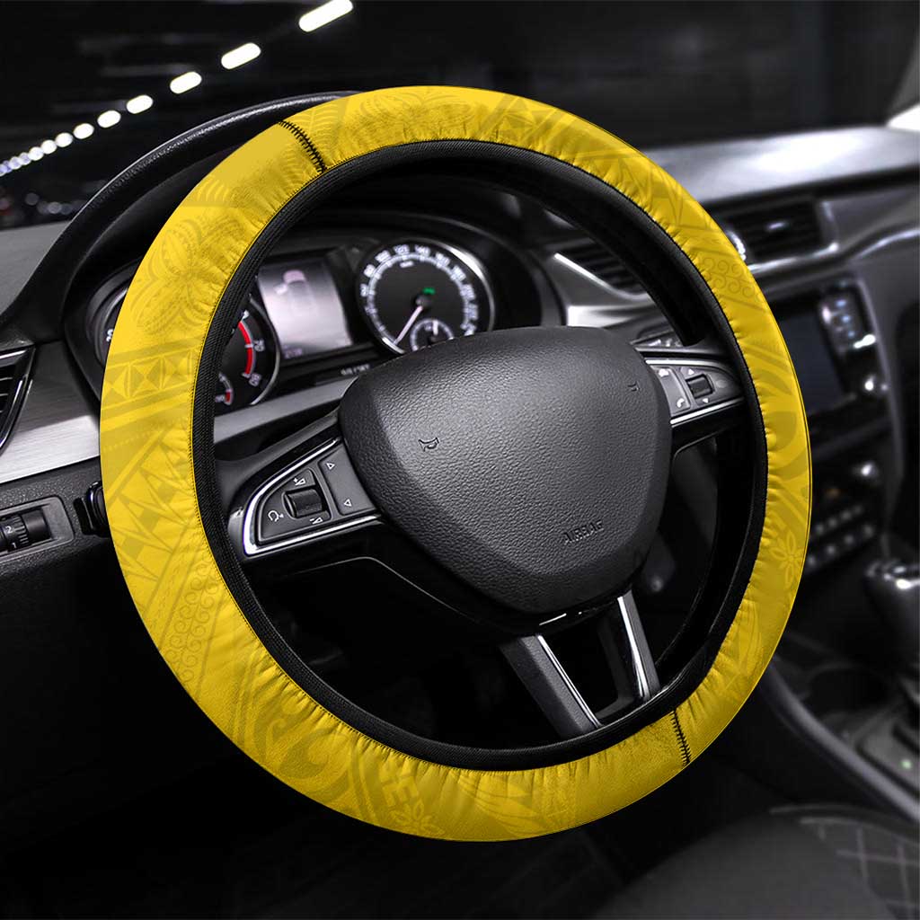 Niue Rugby Steering Wheel Cover Hiapo Tribal Motifs Sporty Style - Polynesian Pride