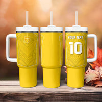 Custom Niue Rugby Tumbler With Handle Hiapo Tribal Motifs Sporty Style - Polynesian Pride