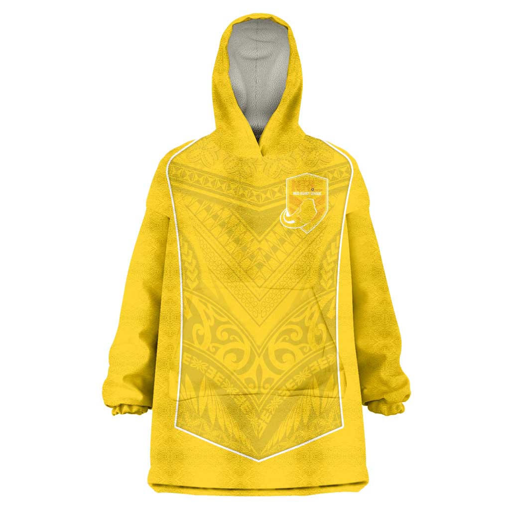 Custom Niue Rugby Wearable Blanket Hoodie Hiapo Tribal Motifs Sporty Style - Polynesian Pride
