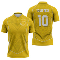 Custom Niue Rugby Zipper Polo Shirt Hiapo Tribal Motifs Sporty Style LT03 - Polynesian Pride