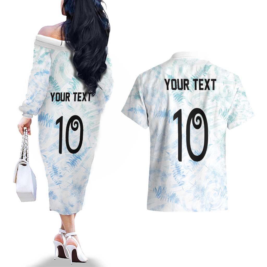 Custom New Zealand Football Couples Matching Off The Shoulder Long Sleeve Dress and Hawaiian Shirt The Whites-Aotearoa Inspired - Polynesian Pride