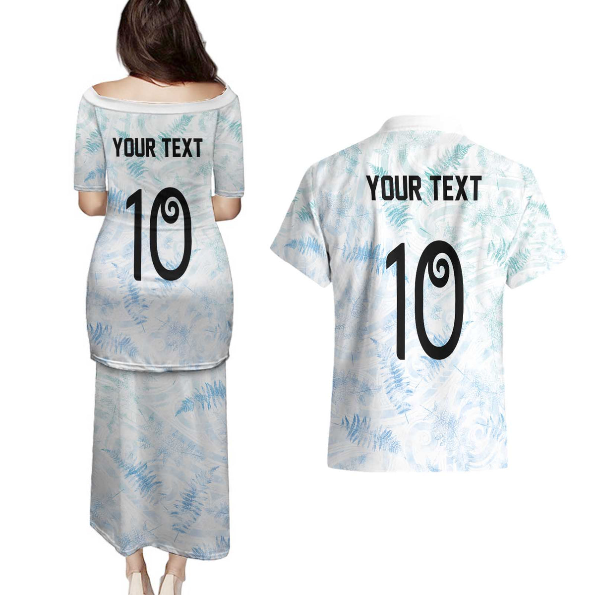 Custom New Zealand Football Couples Matching Puletasi and Hawaiian Shirt The Whites-Aotearoa Inspired - Polynesian Pride