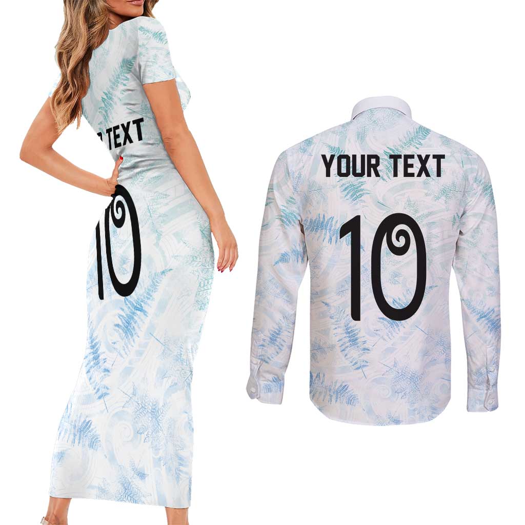 Custom New Zealand Football Couples Matching Short Sleeve Bodycon Dress and Long Sleeve Button Shirt The Whites-Aotearoa Inspired - Polynesian Pride