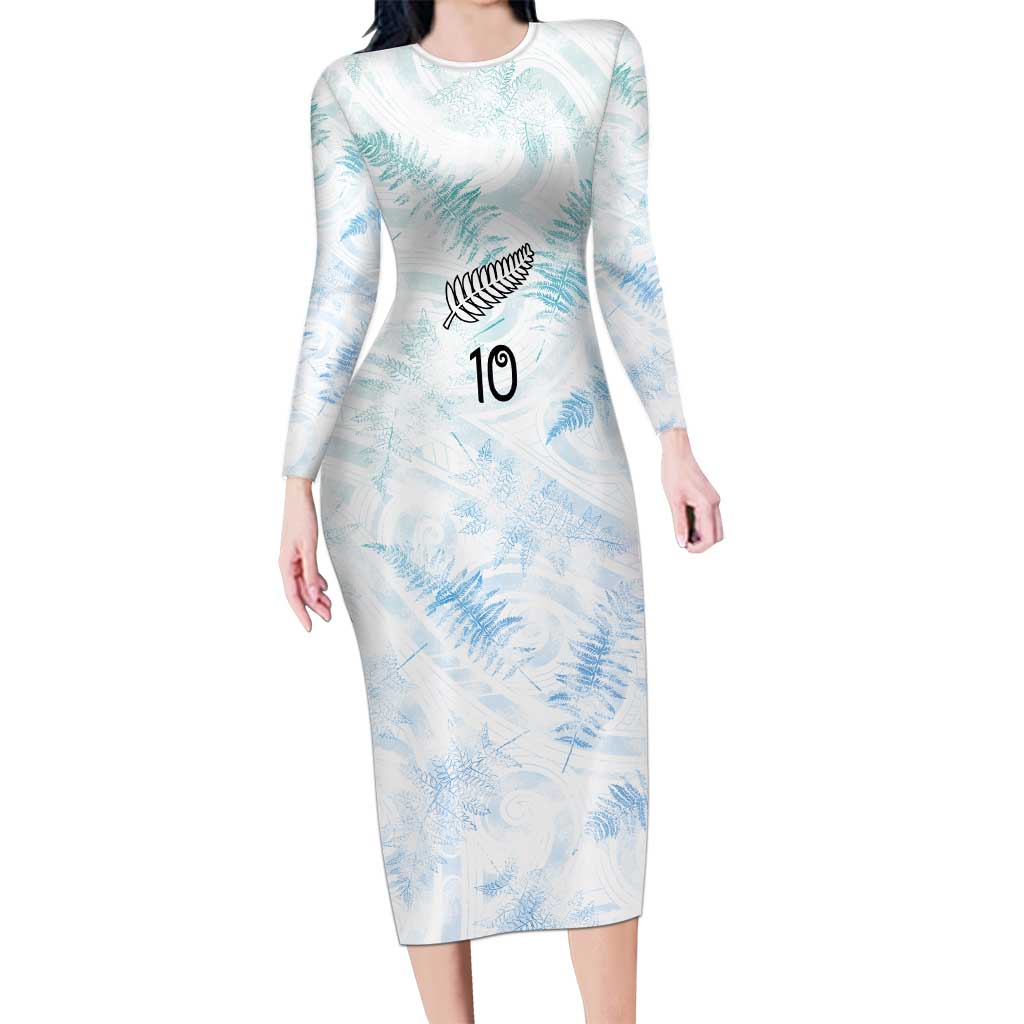 Custom New Zealand Football Long Sleeve Bodycon Dress The Whites-Aotearoa Inspired - Polynesian Pride