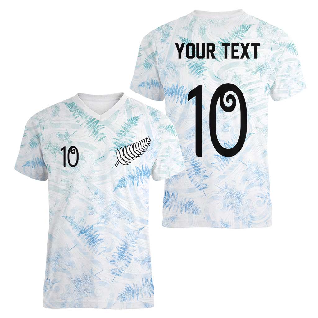 Custom New Zealand Football Women V-Neck T-Shirt The Whites-Aotearoa Inspired - Polynesian Pride