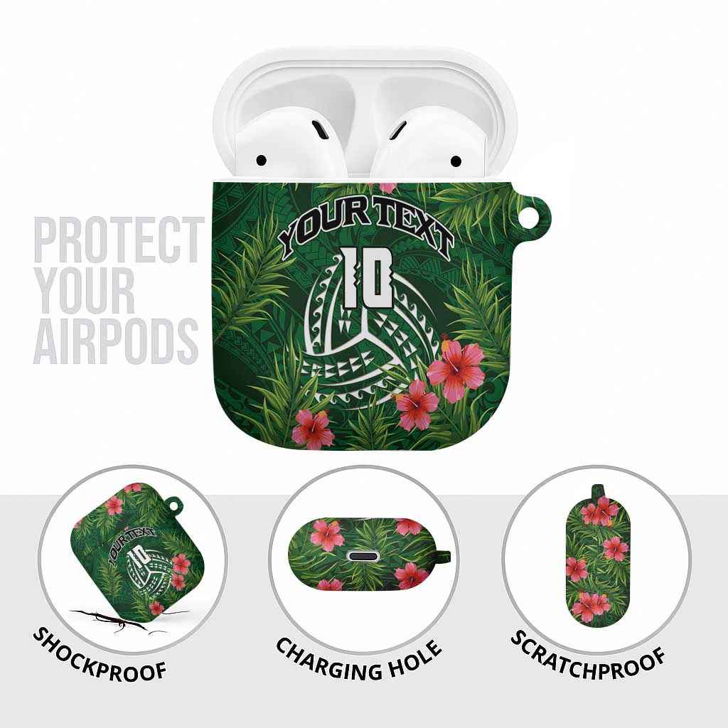 Custom Hawaii Volleyball AirPods Case Kakau Abstract and Tropical Plants Green Color - Polynesian Pride