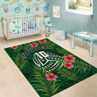 Custom Hawaii Volleyball Area Rug Kakau Abstract and Tropical Plants Green Color - Polynesian Pride
