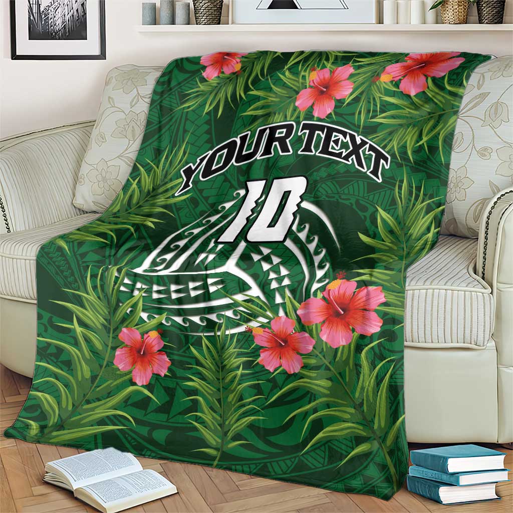 Custom Hawaii Volleyball Blanket Kakau Abstract and Tropical Plants Green Color - Polynesian Pride