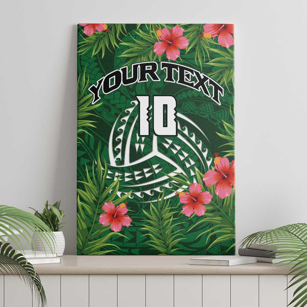 Custom Hawaii Volleyball Canvas Wall Art Kakau Abstract and Tropical Plants Green Color - Polynesian Pride