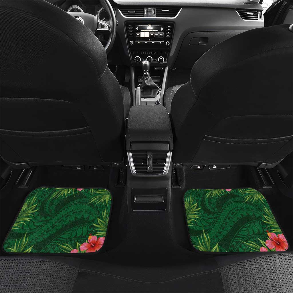 Custom Hawaii Volleyball Car Mats Kakau Abstract and Tropical Plants Green Color - Polynesian Pride