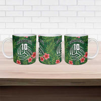 Custom Hawaii Volleyball Ceramic Mug Kakau Abstract and Tropical Plants Green Color - Polynesian Pride