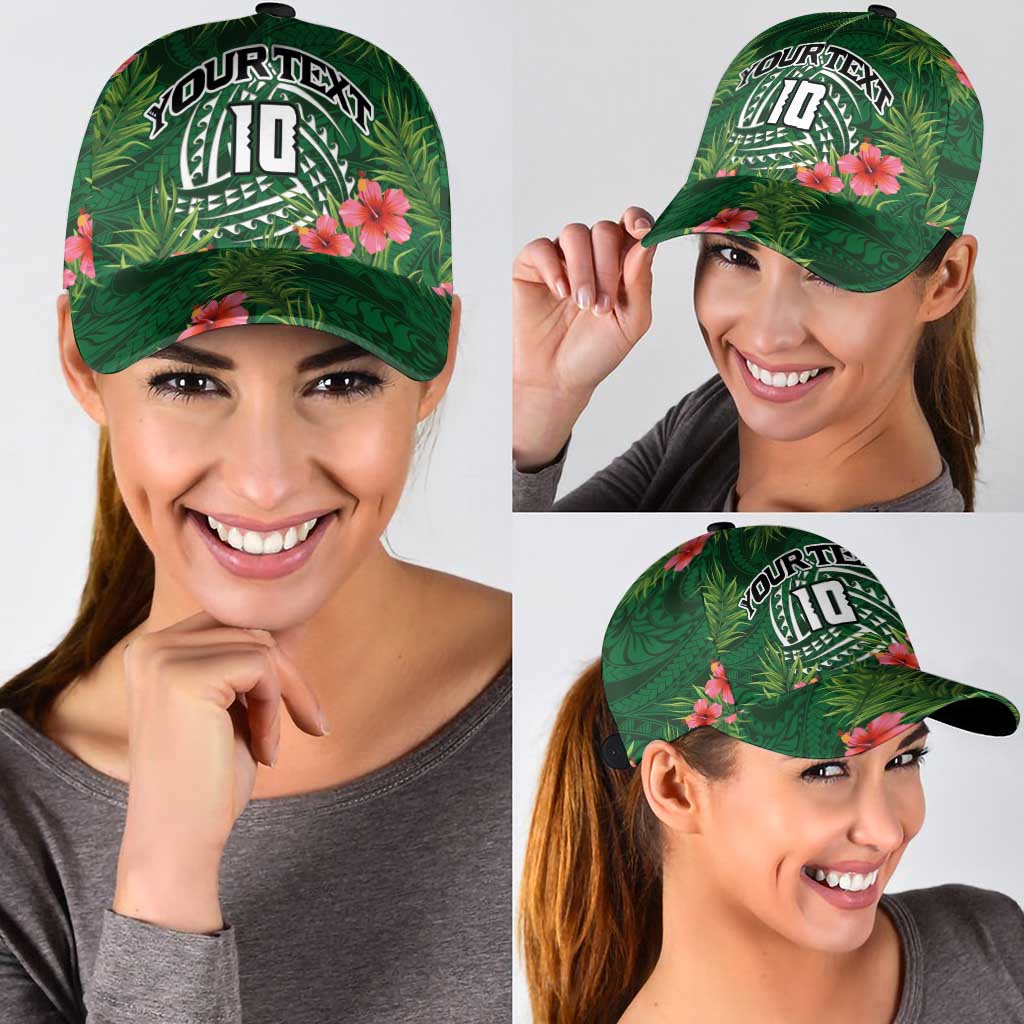 Custom Hawaii Volleyball Classic Cap Kakau Abstract and Tropical Plants Green Color - Polynesian Pride