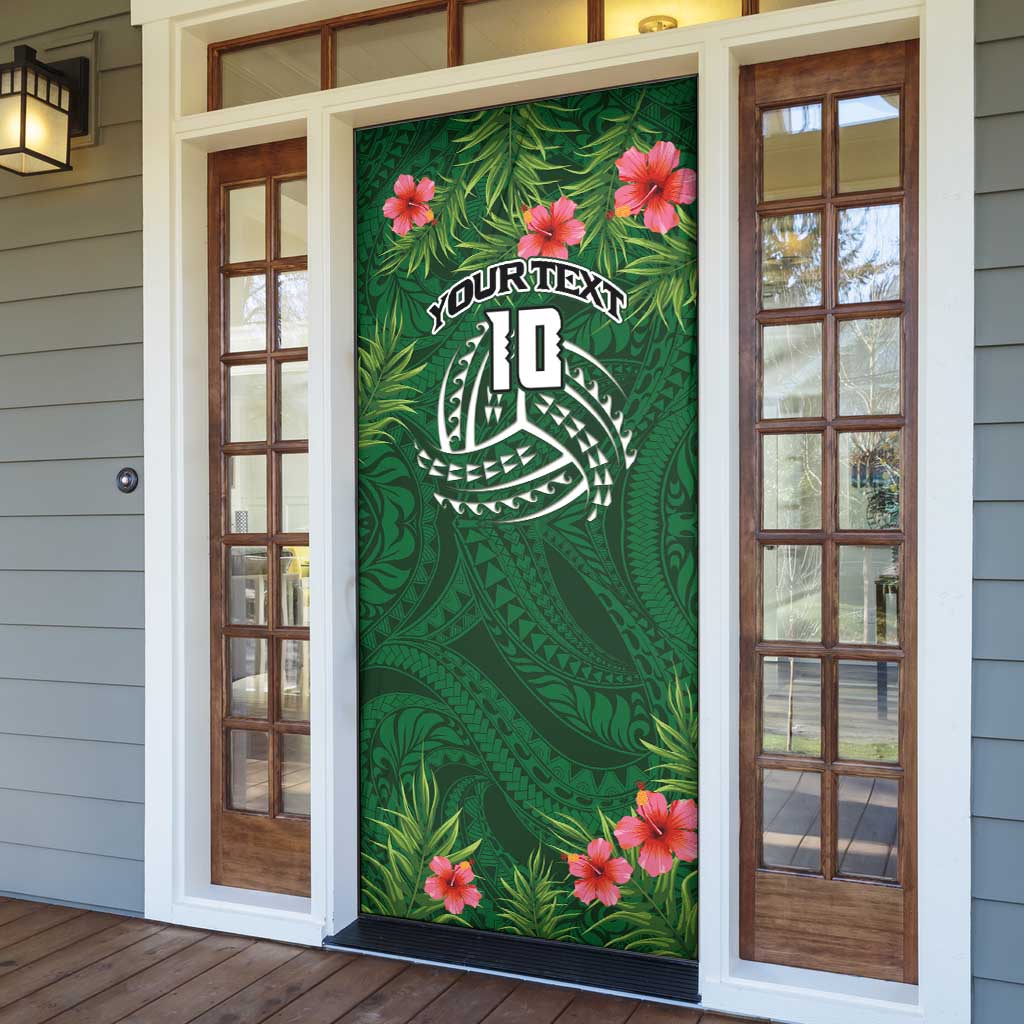 Custom Hawaii Volleyball Door Cover Kakau Abstract and Tropical Plants Green Color - Polynesian Pride