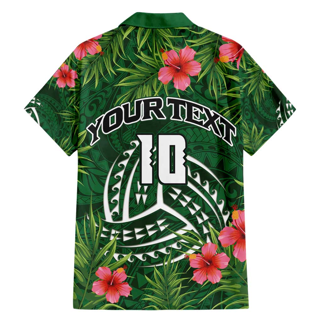 Custom Hawaii Volleyball Family Matching Short Sleeve Bodycon Dress and Hawaiian Shirt Kakau Abstract and Tropical Plants Green Color - Polynesian Pride