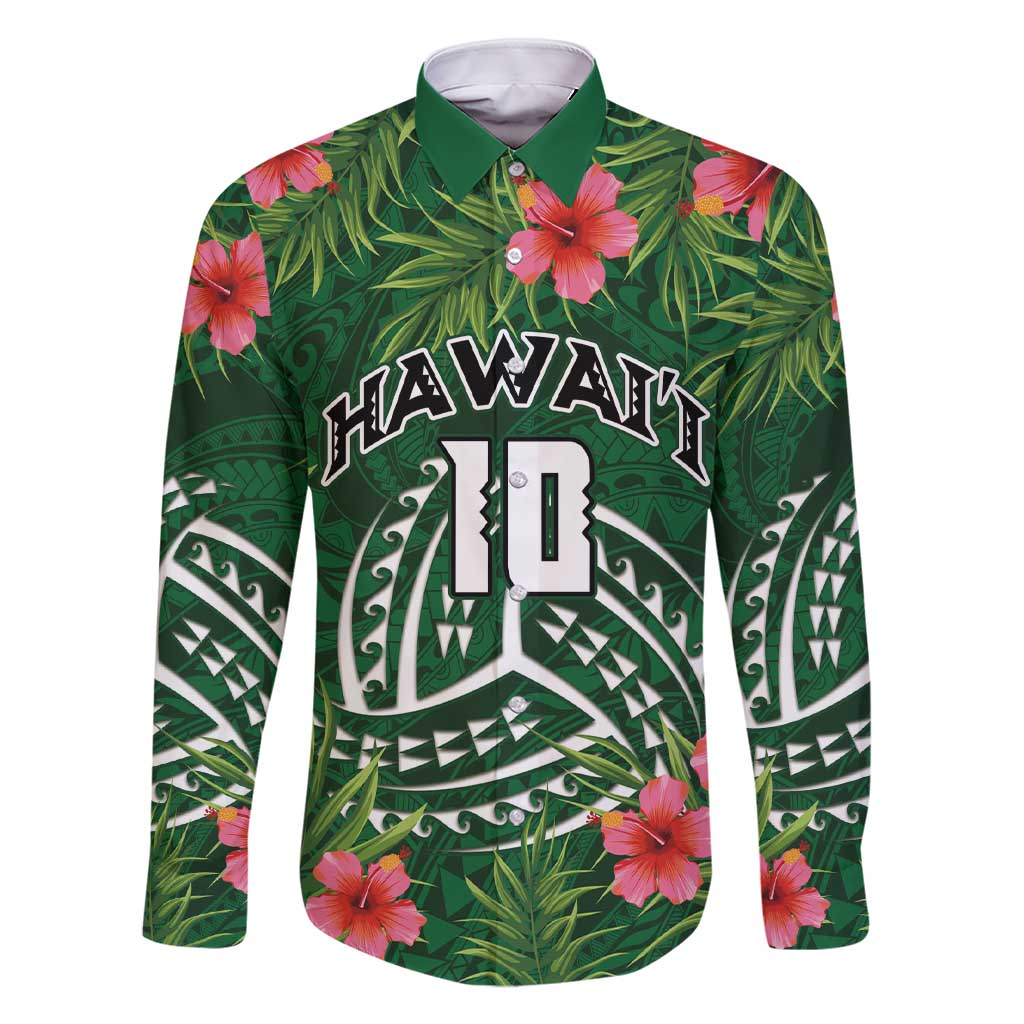 Custom Hawaii Volleyball Family Matching Short Sleeve Bodycon Dress and Hawaiian Shirt Kakau Abstract and Tropical Plants Green Color - Polynesian Pride