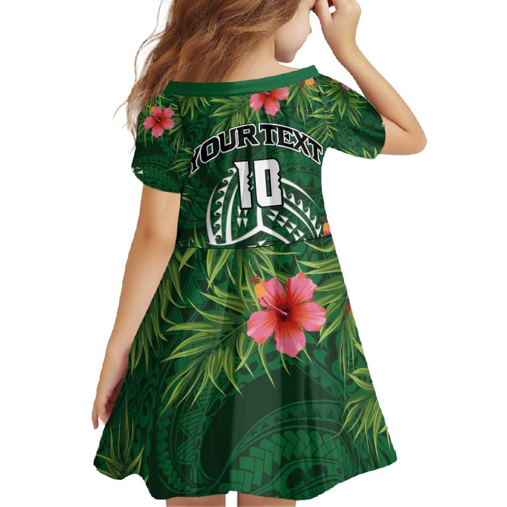 Custom Hawaii Volleyball Family Matching Summer Maxi Dress and Hawaiian Shirt Kakau Abstract and Tropical Plants Green Color - Polynesian Pride
