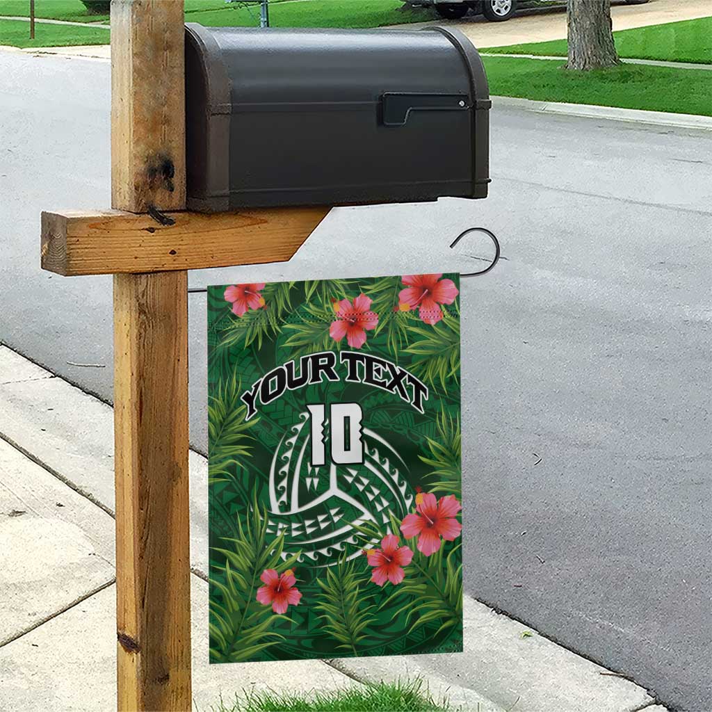 Custom Hawaii Volleyball Garden Flag Kakau Abstract and Tropical Plants Green Color - Polynesian Pride