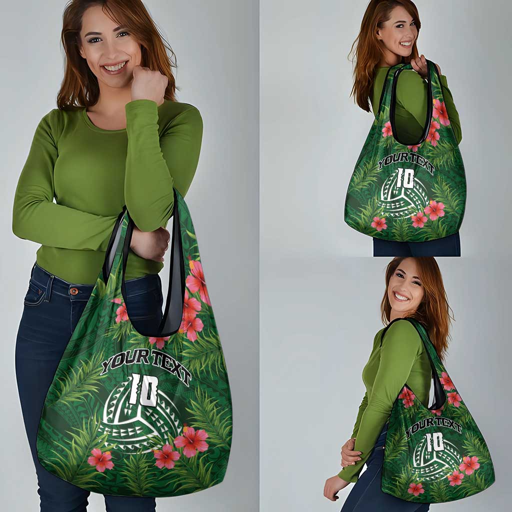Custom Hawaii Volleyball Grocery Bag Kakau Abstract and Tropical Plants Green Color - Polynesian Pride