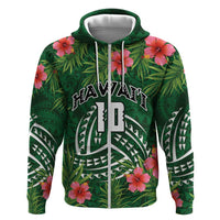 Custom Hawaii Volleyball Hoodie Kakau Abstract and Tropical Plants Green Color - Polynesian Pride