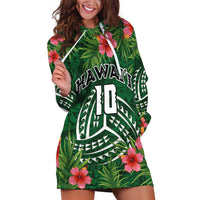 Custom Hawaii Volleyball Hoodie Dress Kakau Abstract and Tropical Plants Green Color - Polynesian Pride