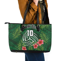 Custom Hawaii Volleyball Leather Tote Bag Kakau Abstract and Tropical Plants Green Color - Polynesian Pride