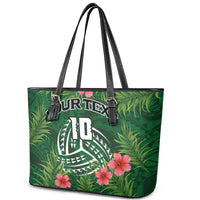 Custom Hawaii Volleyball Leather Tote Bag Kakau Abstract and Tropical Plants Green Color - Polynesian Pride