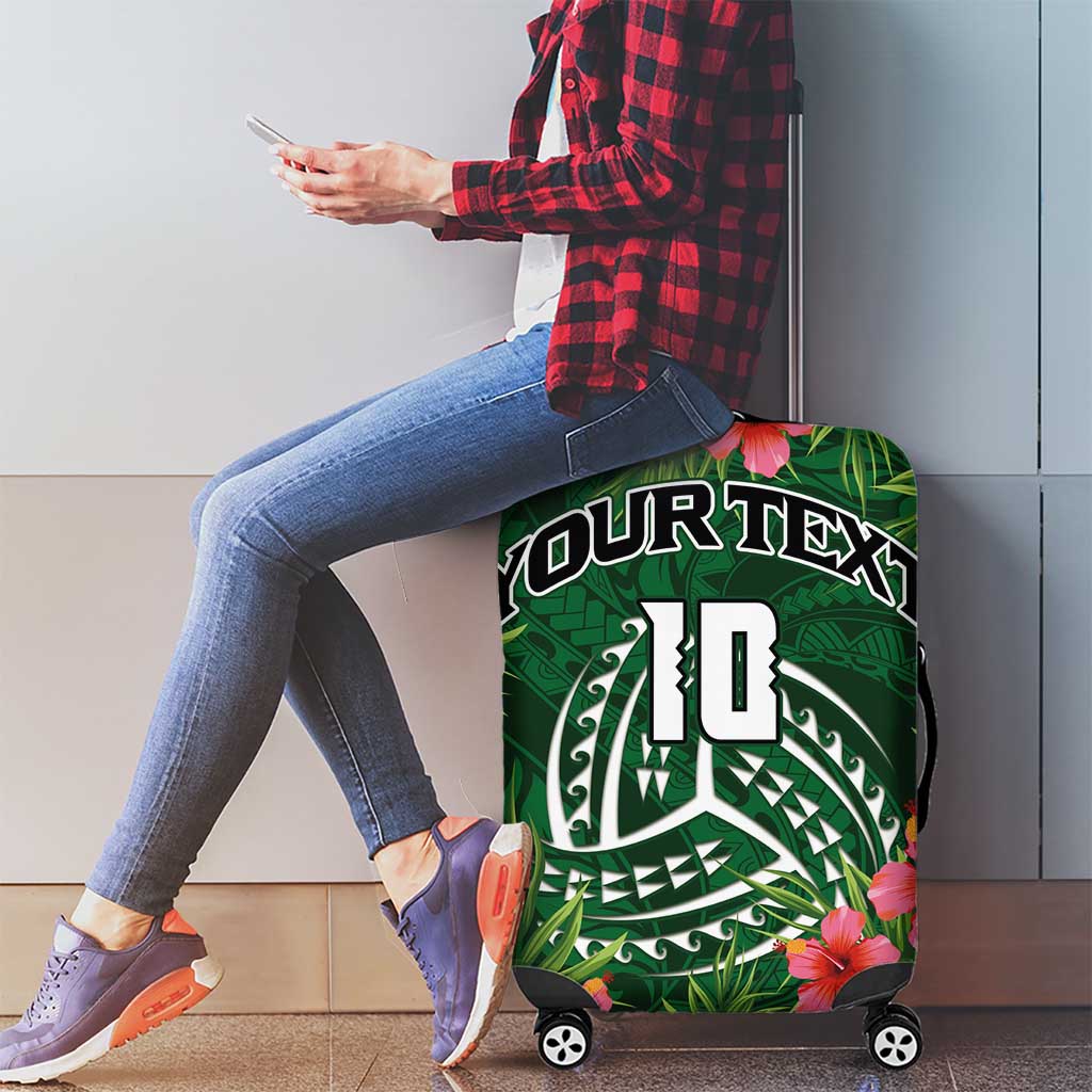 Custom Hawaii Volleyball Luggage Cover Kakau Abstract and Tropical Plants Green Color - Polynesian Pride