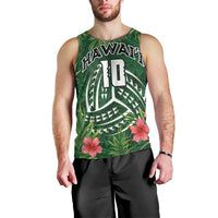 Custom Hawaii Volleyball Men Tank Top Kakau Abstract and Tropical Plants Green Color - Polynesian Pride