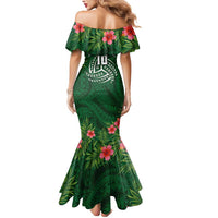 Custom Hawaii Volleyball Mermaid Dress Kakau Abstract and Tropical Plants Green Color - Polynesian Pride