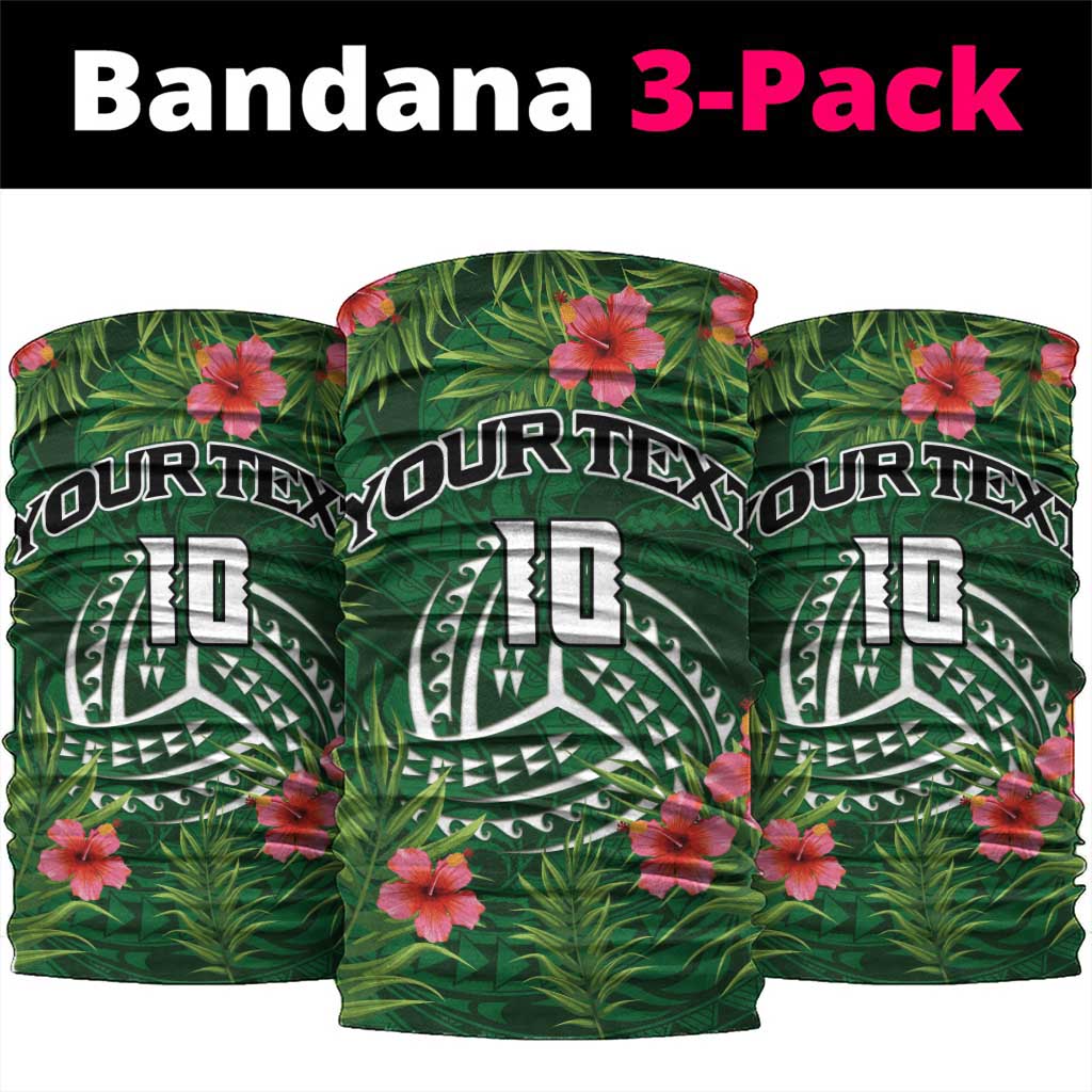 Custom Hawaii Volleyball Neck Gaiter Kakau Abstract and Tropical Plants Green Color - Polynesian Pride