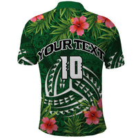 Custom Hawaii Volleyball Polo Shirt Kakau Abstract and Tropical Plants Green Color - Polynesian Pride