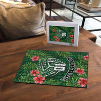 Custom Hawaii Volleyball Puzzle Kakau Abstract and Tropical Plants Green Color - Polynesian Pride