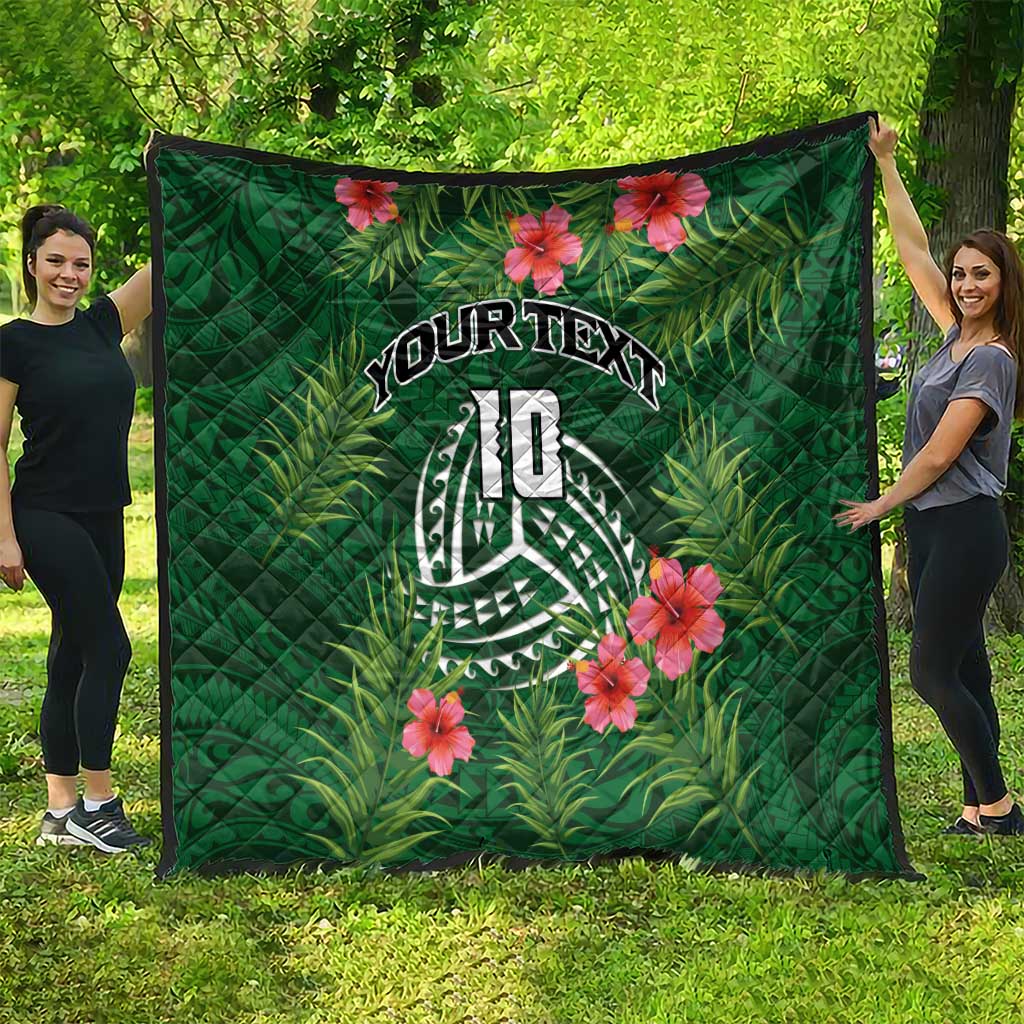 Custom Hawaii Volleyball Quilt Kakau Abstract and Tropical Plants Green Color - Polynesian Pride