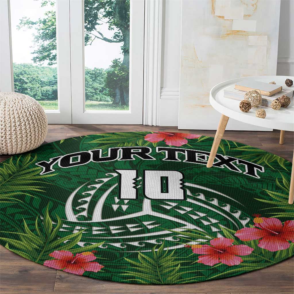 Custom Hawaii Volleyball Round Carpet Kakau Abstract and Tropical Plants Green Color - Polynesian Pride